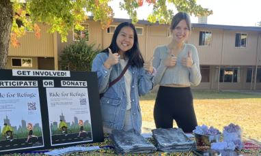 Global Engagement Intern Thidarat Phoosit (left) is leading a Ride for Refuge fundraising initiative to support refugee families in Canada.