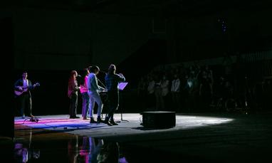 worship team leading students at chapel