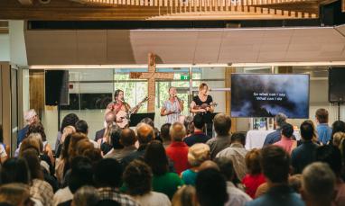 worship leaders and students gathered for worship