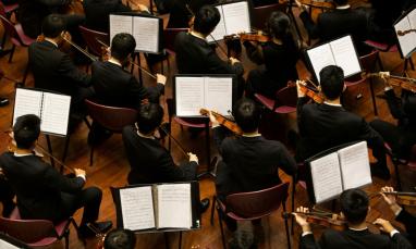 An aerial view of an orchestra.