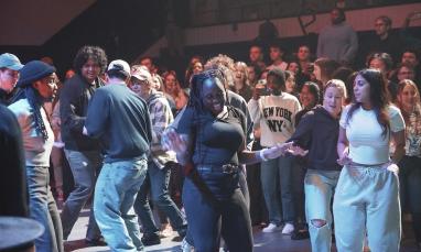 Group of students dancing and filming each other