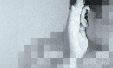 hand held up to ear with pixelated effect