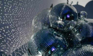 stack of disco balls in a room