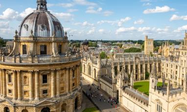 Oxford University, U.K. An outside shot of Bodleian Library at Oxford University on a sunny day with partly cloudy sky