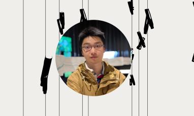 abstract pattern with headshot of Yihan Wang