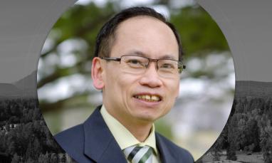 Headshot of Te-Li Lau in a template for the Faculty Speaker Series.