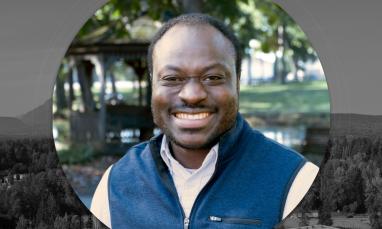 Headshot of Ahyuwani Akanet in a template for the Faculty Speaker Series.