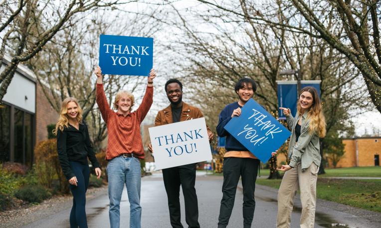 students saying thank you