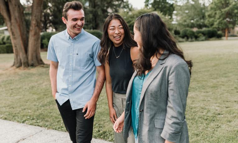 Students talking and laughing