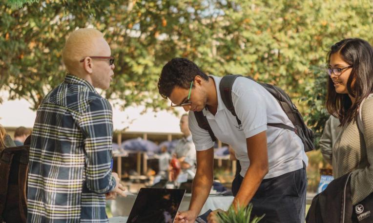 Students signing up for events