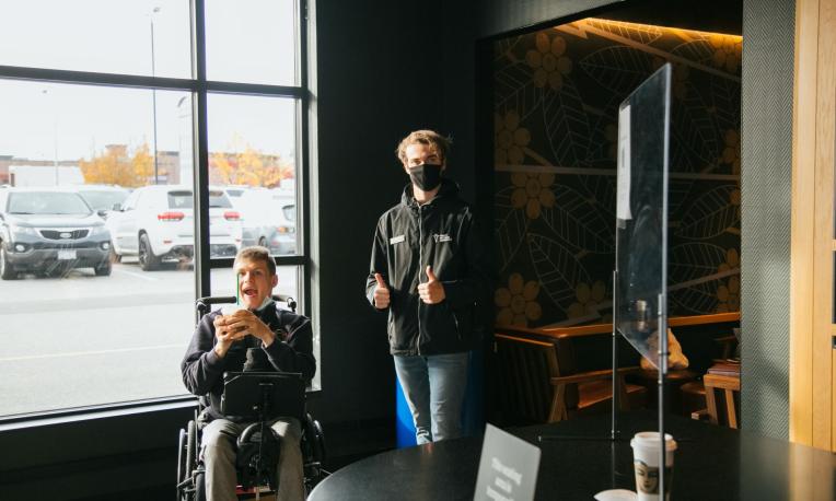 students at Starbucks pop-up