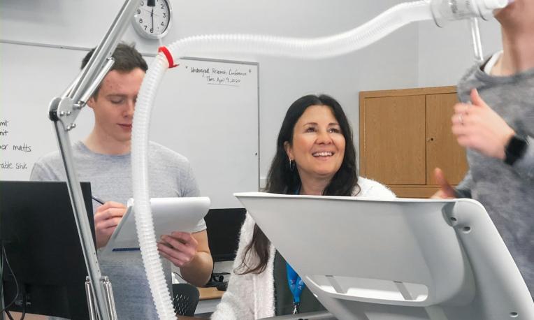 Dr. Anita Cote conducts research on athletes, with the help of TWU student researchers.