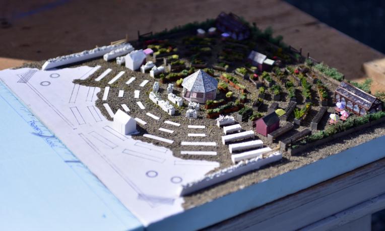 Diorama of a garden.