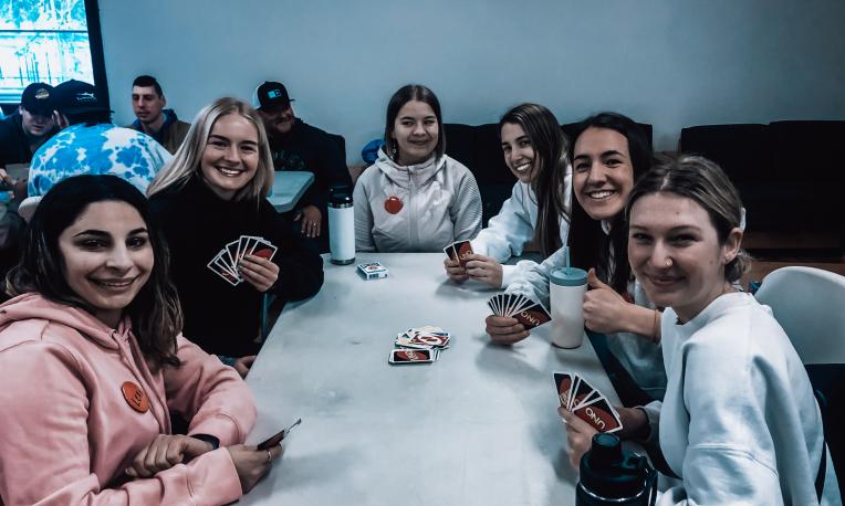 Group of girls playing card games