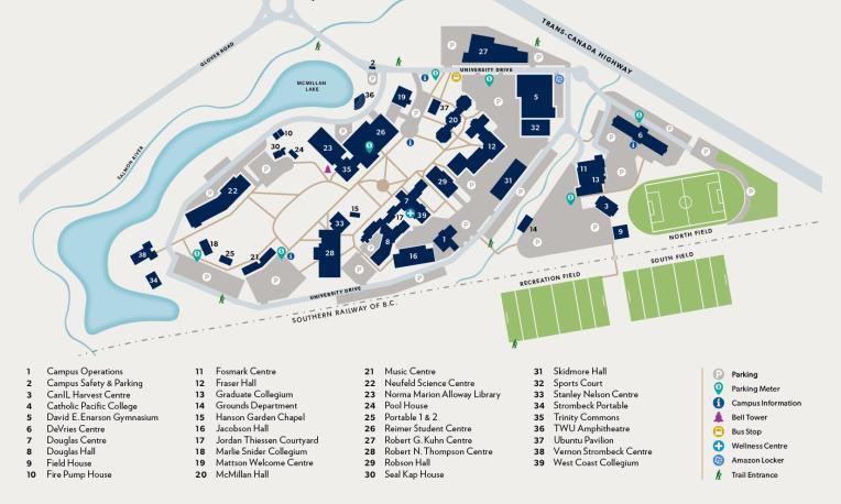 campus map of Trinity Western University Langley