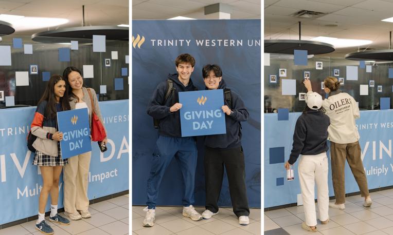 Collage of people holding Giving Day signage