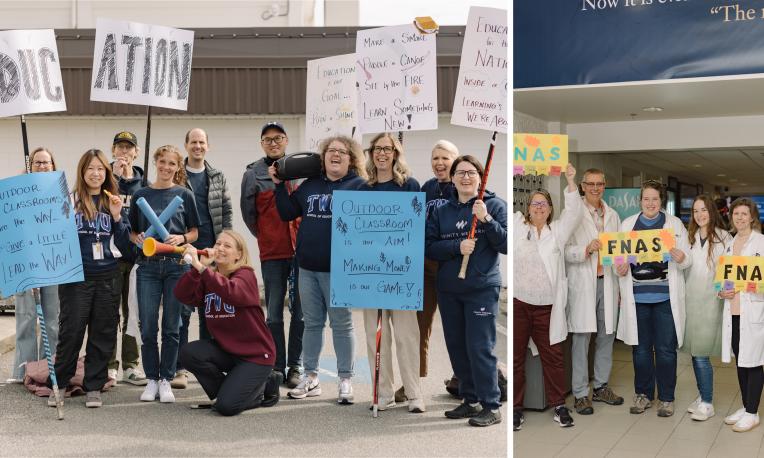 collage of people with signage to cheer on their team