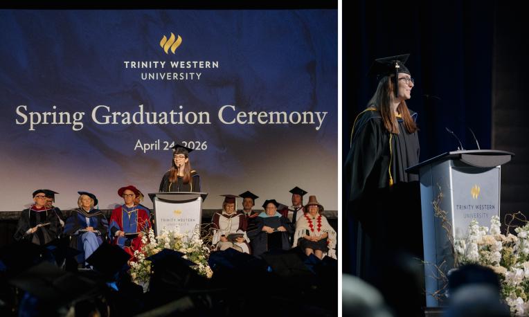collage of Jenessa Butler speaking at the Spring Graduation Ceremony 2026