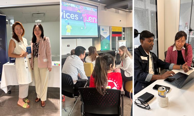 Collage of three photos of people connecting at a networking event.