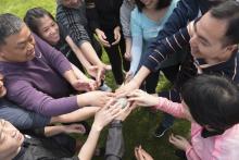 people doing a team building activity together