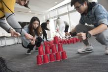 people doing a team building activity together