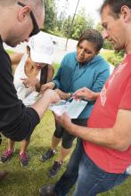 people doing a team building activity together