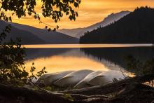 beautiful view of a lake at sunset