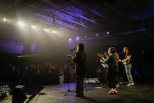 Chapel in gym during homecoming