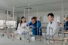 Students doing experiment in Chemistry lab