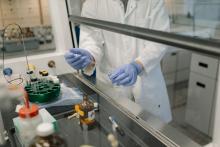 A student working on an experiment in Chemistry lab