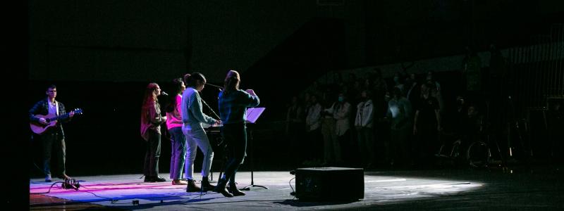 worship team leading students at chapel