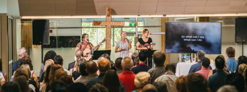 worship leaders and students gathered for worship