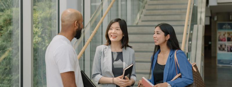 Three professionals talking