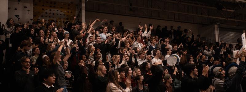 a crowd cheering