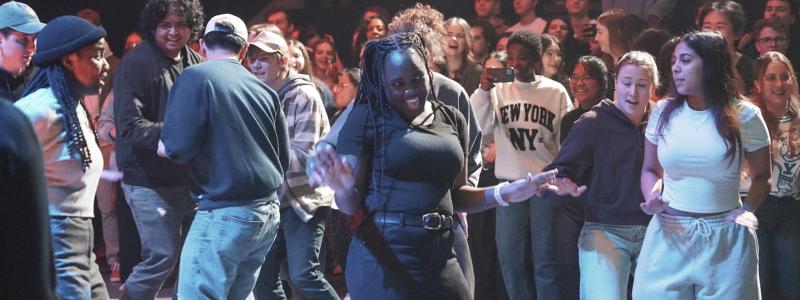 Group of students dancing and filming each other