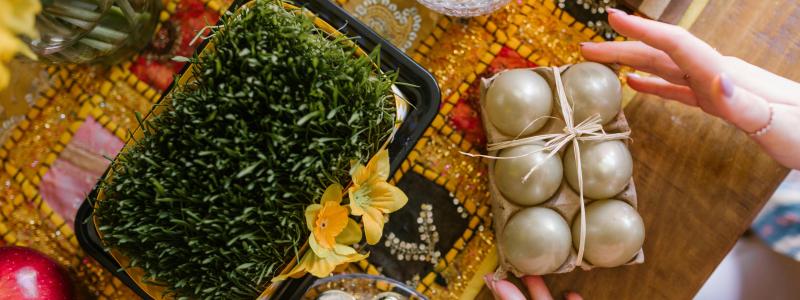 Person Holding A Tray Of Dyed Eggs