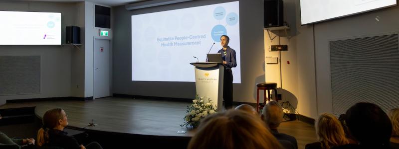 Richard Sawatzky presenting in DeVries Centre