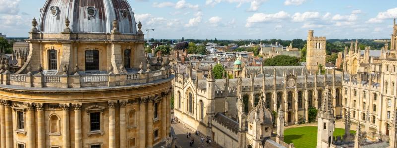Oxford University, U.K. An outside shot of Bodleian Library at Oxford University on a sunny day with partly cloudy sky