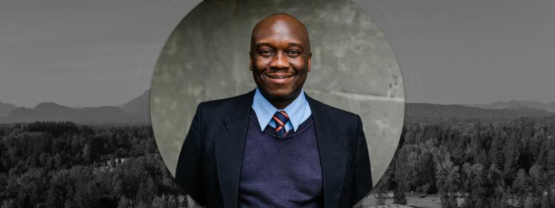 Chapel event graphic featuring Christopher Ogundare in front of a mountain landscape.