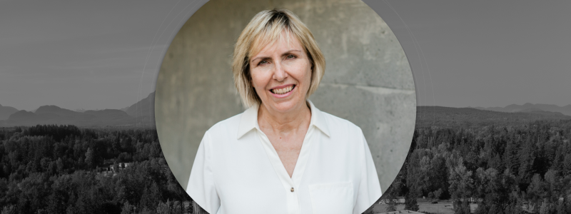 Chapel event graphic featuring University Dr. Susan Wendel against a mountain landscape.