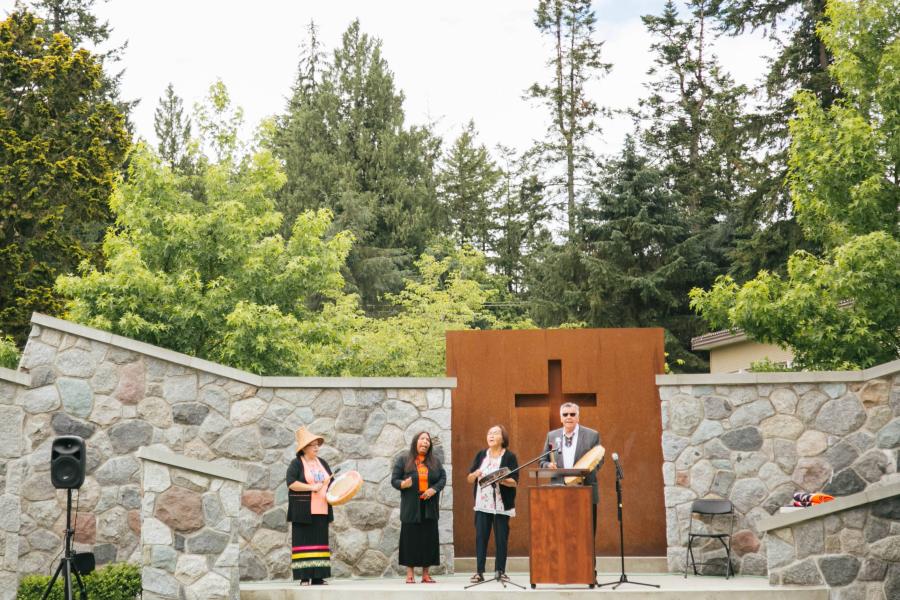 Indigenous ceremony at outdoor chapel
