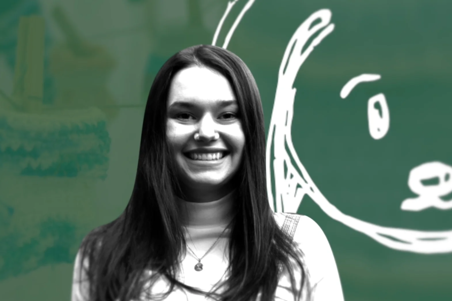 Photo of student in black and white on a green background