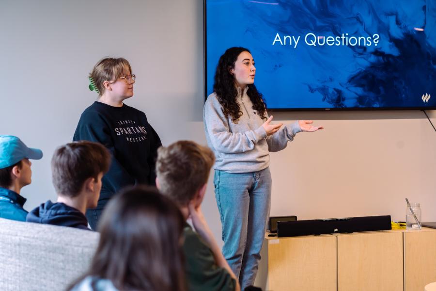 current students leading a presentation to prospective students