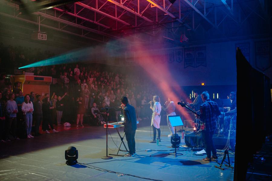 Chapel service for Preview Day in Gym