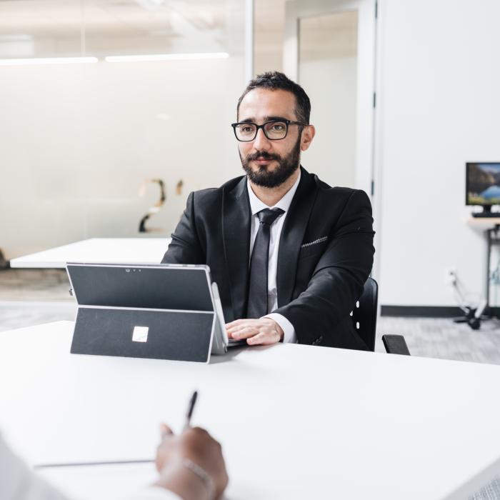 man attending interview