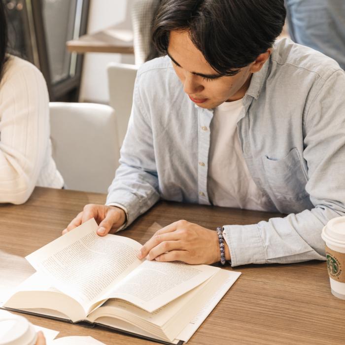 student reading a book