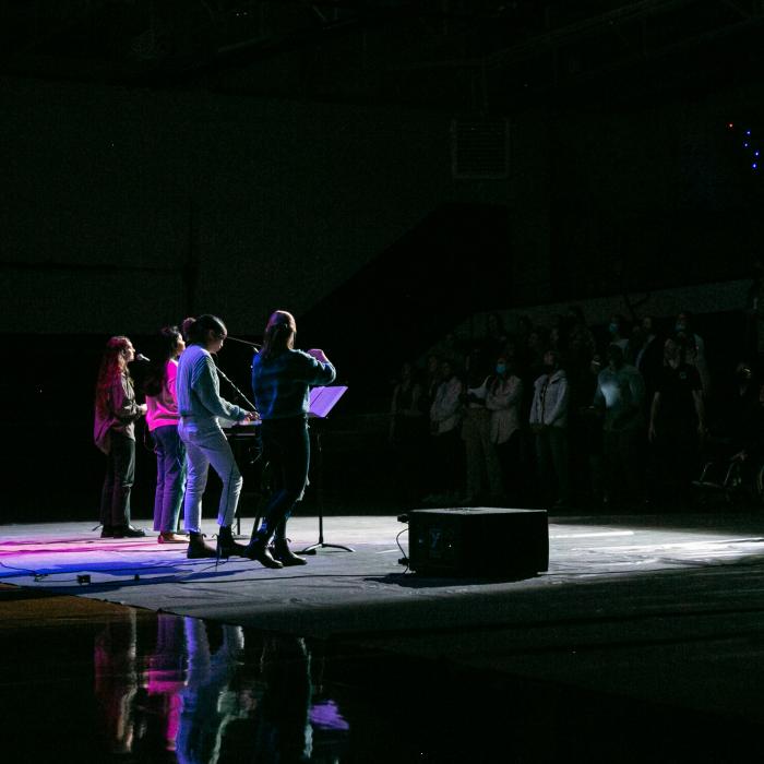 worship team leading students at chapel