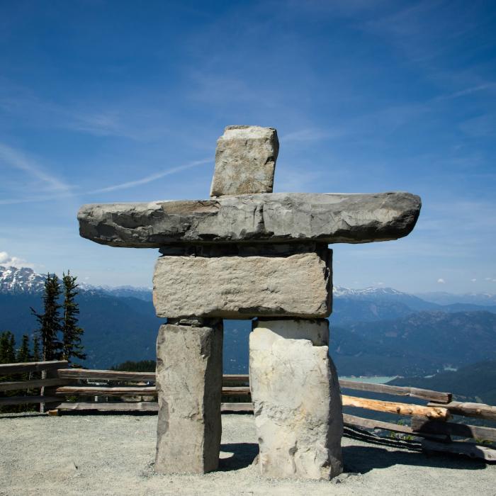 Whistler rock formation in front of blue sky
