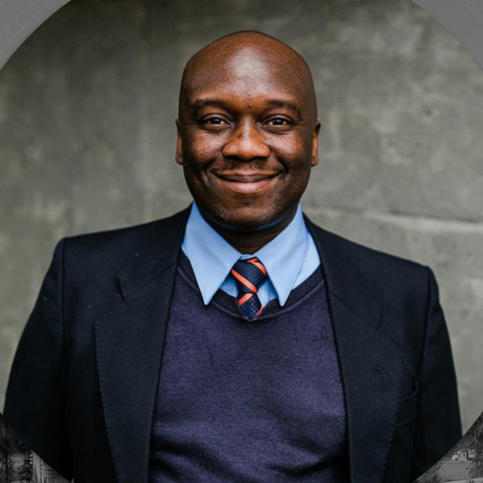 Chapel event graphic featuring Christopher Ogundare in front of a mountain landscape.