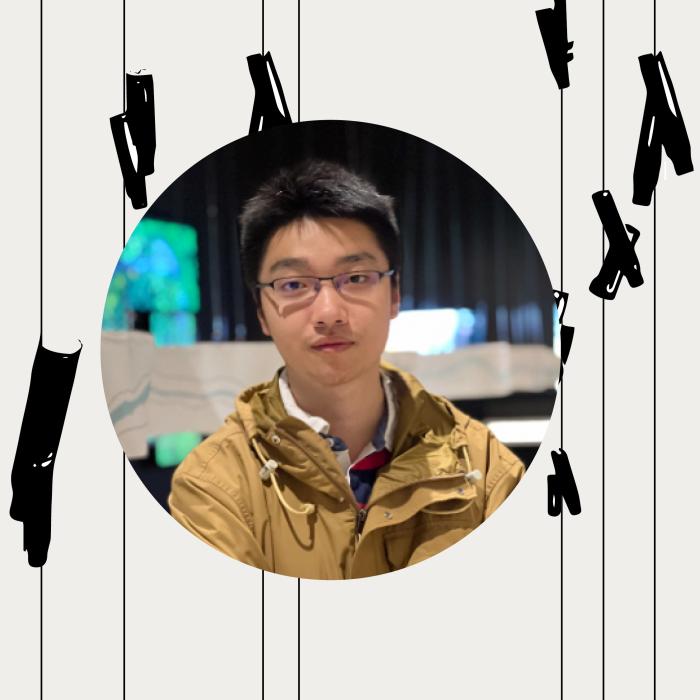 abstract pattern with headshot of Yihan Wang